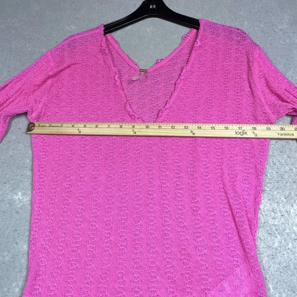 Free People Womens Size Medium Pink Dream Girl Knit Long Sleeve Pullover Top